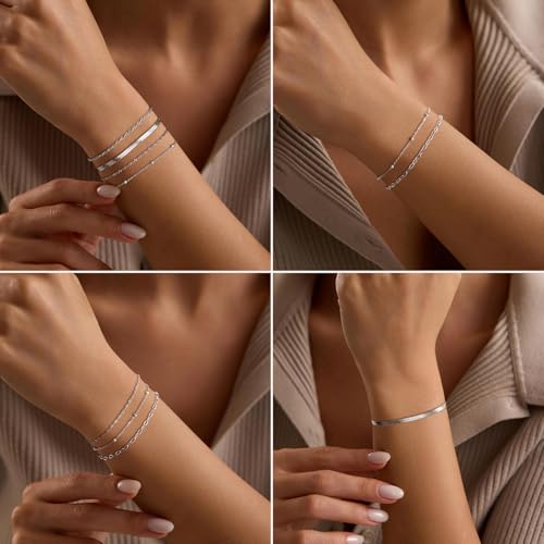 Image of adoyi Gold Bracelets for Women, 14K Gold Plated Stackable Bracelet Stack Set Adjustable Charm Paperclip Chain Cuban Link Layered Waterproof Jewelry Sets Gifts for Womens 6.5 Inch