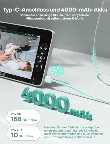 GHB Babyphone mit Kamera 7 Zoll Babyphone ohne WLAN – Bild 2