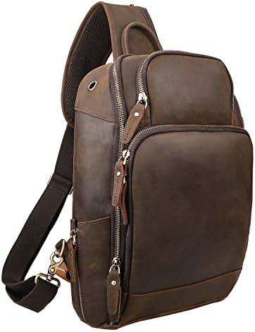 Taertii Vintage Full Grain Genuine Leather Sling Bag Crossbody Chest Shoulder Backpack Daypack Travel Hiking for 13.3 Inch Laptop - Brown