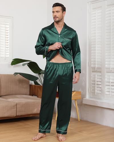 Mens Silk Pajama Set Long Sleeve Satin Pajamas Set for Men Pj Button-Down Sleepwear Loungewear with Pants2