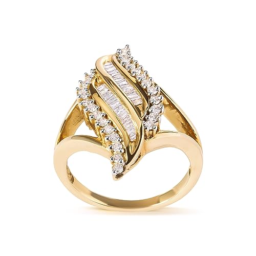 Haus of Brilliance 10K Yellow Gold 1/2 Cttw Round and Baguette Cut Diamond Cocktail Ring (H-I Color, I1-I2 Clarity)