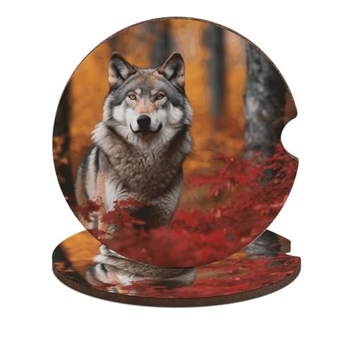 Posavasos para Auto Animales Otoñales Lobo 2 Pzas miniatura 1