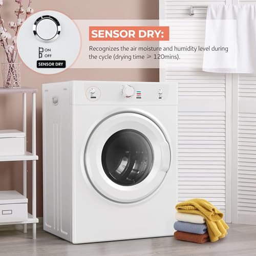 Image of Euhomy Dryer, 3.5 Cu. Ft. 1500W Clothes Dryer, Stainless Steel Tumble Dryer with Exhaust Hose for Home, Apartment, Dorm, White