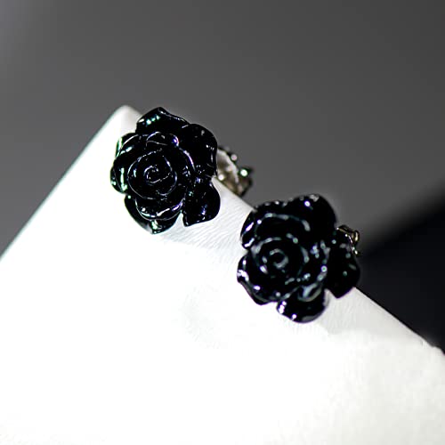 Yinujiao Boho Petal Stud Earrings 925 Sterling Silver Romantic Delicate Black White Red Floral Blooming 3D Carved 14Mm Rose Flower -Statement Exaggerated Floral Earrings For Women And Men Lightweight thumb #7