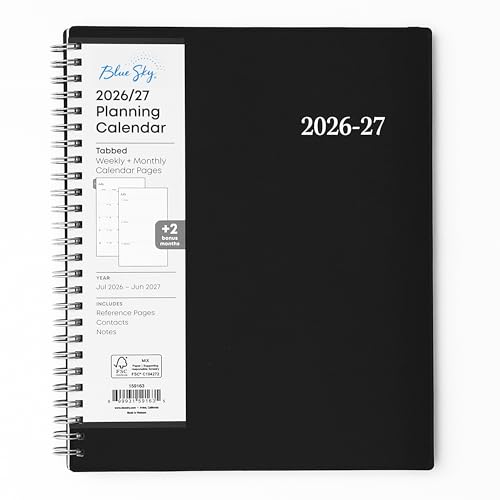Blue Sky 2026-2027 Weekly and Monthly Academic Year Planner Calendar July 2026 - June 2027 7 x 9 Flexible Cover Wirebound Laminated Tabs Enterprise