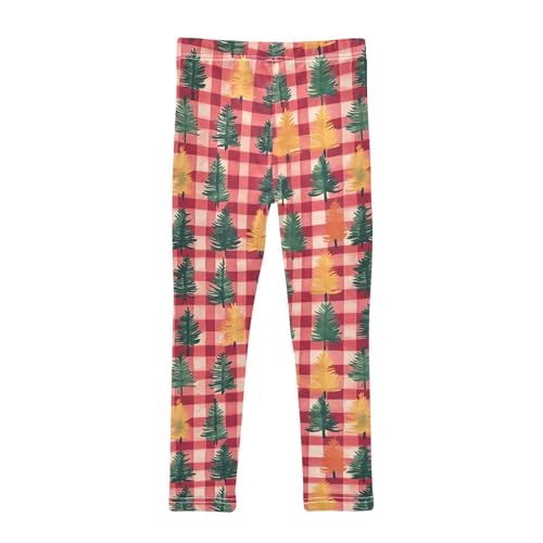 Xmas Tree Red Checked Girls Leggings Ultra Soft Compression Yoga Gym Pants for Kids 4-10T2