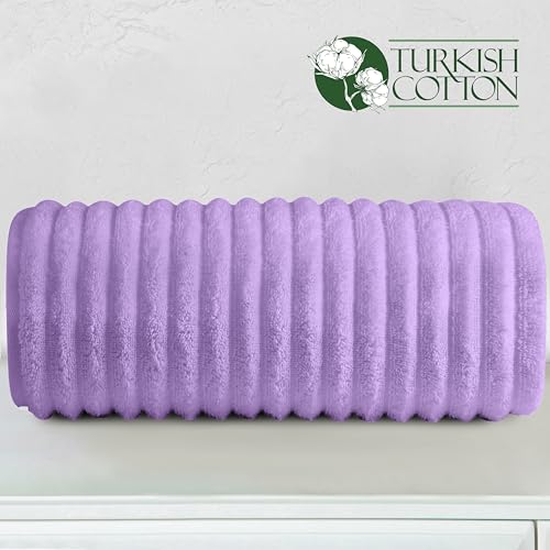 Image of Elegant Comfort 100% Turkish Cotton Corduroy Ribbed Luxury Jumbo Bath Towel Ultra Soft - 35 x 70 Inch - Luxury Spa Premium Hotel Quality Highly Absorbent and Quick Dry Large Bath Towel, Lilac