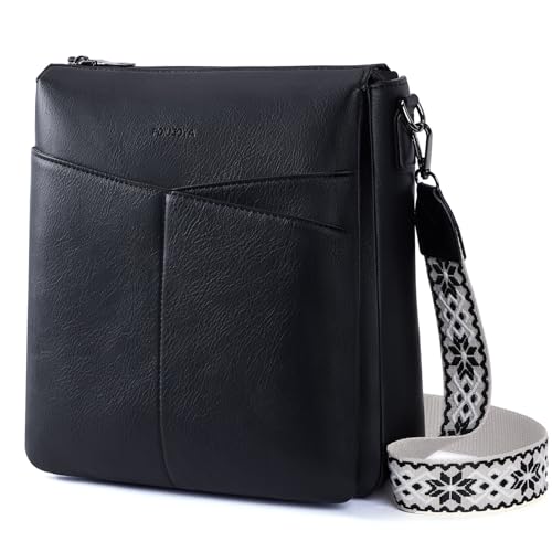 POIUGOYA Leather Crossbody Bags for Women,Medium Dual Main Pockets Crossbody Purse,Lightweight Shoulder Bag for Travel/Work