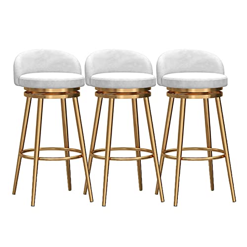 Elegantes taburetes de bar giratorios de terciopelo, rotación de 360°, patas de metal dorado de 65 cm de altura, asiento de barra de desayuno elegante para decoración moderna del hogar e isla de