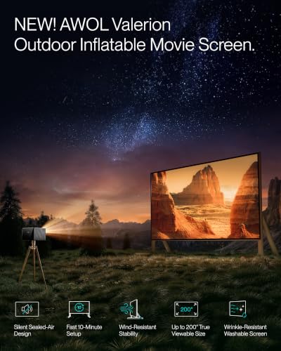 Image of AWOL Valerion 150 Inch Inflatable Outdoor Movie Screen, Inflatable Projector Screen with Cordless Air Pump, 16:9 Front Projection for Backyard, Camping and Outdoor Movie Nights
