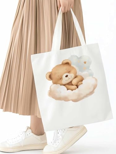 Canvas Tote Bag, Cute Animals Aesthetic Canvas Tote Handbags for Women Shoulder Bag Watercolor Clouds2