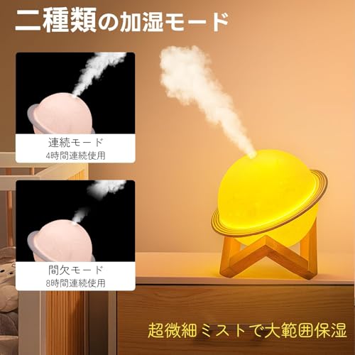 Athvcht 加湿器 小型 卓上 超音波【惑星加湿器・間接照明・アロマデュフューザー】一台三役 アロマ対応 除菌 卓上 3色ライト 土星 惑星ランプ