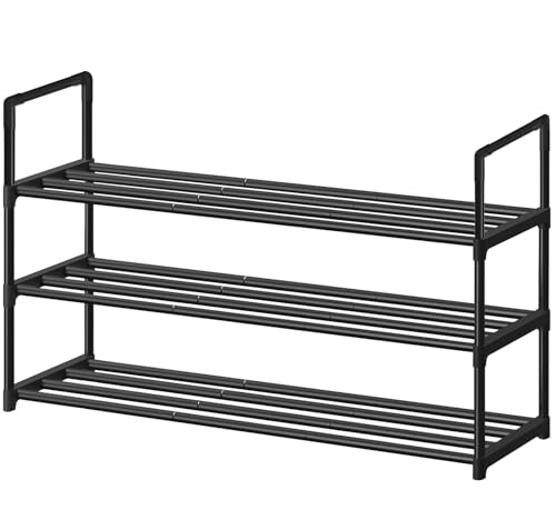 XSBAIHUO 3 Ripiani Scarpiera, Scaffale Portascarpe in Metallo Impilabile per