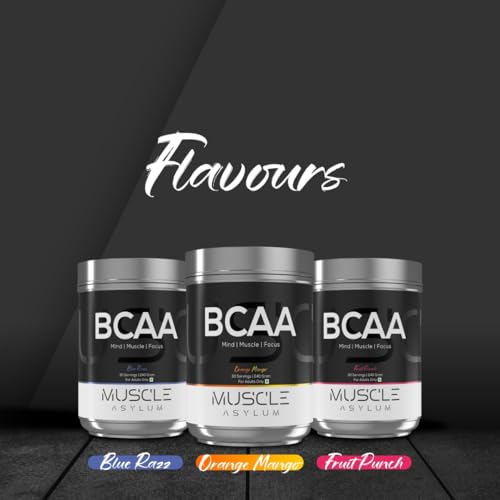 Image of Muscle Asylum BCAA Powder - 240g (30 Servings) Blue Razz | Muscle Recovery, Energy & Focus Support | Essential Amino Acids for Workout Performance