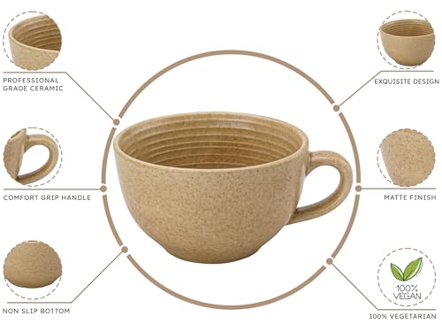 Image of Bodhi House Ceramic Soup and Coffee Wide Large Mug with Handle - Set of 1, 350 Ml Glossy Finish | Microwave Safe | for Maggi, Cappuccino, Latte, Green Tea - Wood Brown