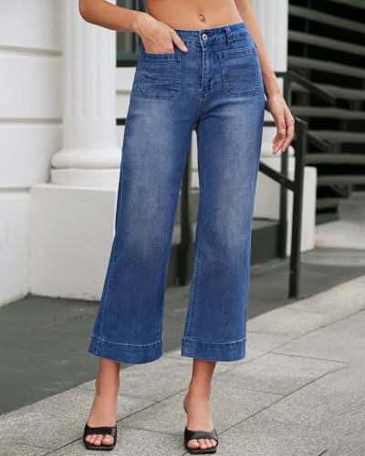 Vetinee Wide Leg Jeans for Women High Waisted Trendy Front Patch Pocket Flare Cropped Jeans Stretchy Denim Jean Pants3