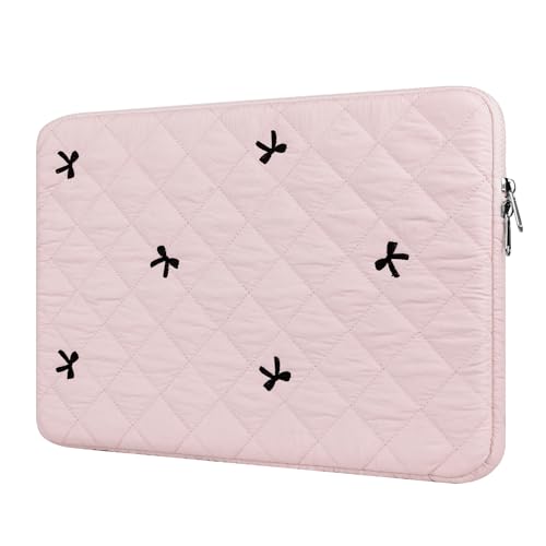 BAAGOAZ 11 Inch Laptop Sleeve, Soft Protective Case with Embroidered Bows, Slim Lightweight Bag Compatible with 11 Inch Chromebook MacBook PC Notebook, Pink