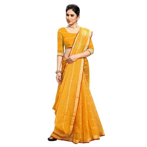 Image of StyleScope Women's Kota Doria Cotton Zari Checks Manipuri Saree With Unstitched Blouse Piece (Malanng)