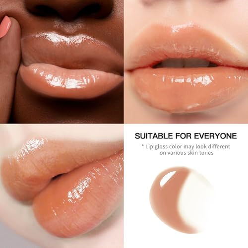 Image of 2PCS Lip Gloss with Brown Lip Liner Lip Combo Set - Honey Nude Warm Beige Shade for Natural Everyday Lips, Lip Plumping Effect, Hydrating Glossy Shine, Over Lip Makeup for Fuller Looking Lips