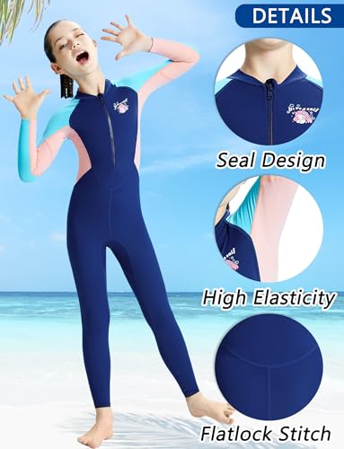 Happy Cherry Girls Full Body Zip Front Rash Guard UPF 50+ Long Sleeve Swimsuit One Piece Bathing Suit Swimwear4