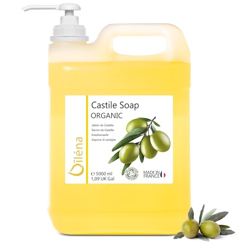 El auténtico Jabón de Castilla Ecológico, Aceite de Oliva, Limpiador Manos, Corporal, Pelo, Gel limpiador Facial, Cocina, Ropa, Jabón Coche, 5000 ml