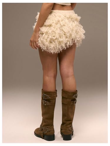 MakeMeChic Women's Y2K Fuzzy Micro Mini Skirt Elastic Waist Low Rise Grunge Boho Short Skirts3
