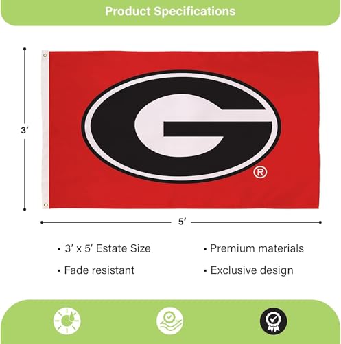 BSI NCAA Georgia Bulldogs 3 x 5 Outdoor Flag Durable with Grommets | Heavy Duty Flag & Banner for Garden Patio | Indoor Wall Decor for Room | Works with Flag Poles for Outside House (Red)
