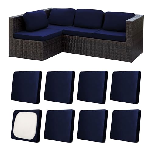 MRGSDL 8Pcs Patio Cushion Covers,Outdoor Cushions Covers,Stretch Cushion Covers Replacement, Washable and Reusable Furniture Protectors(Navy Blue)