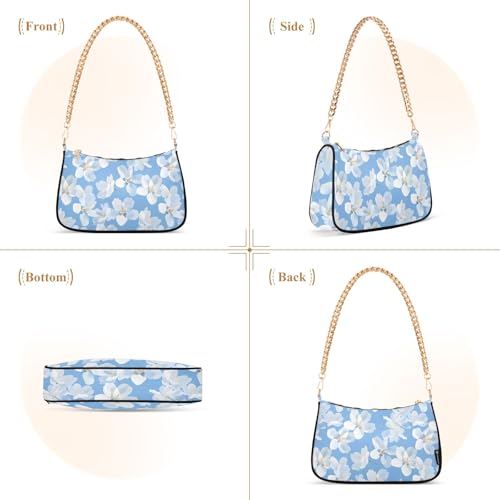 Clutch Shoulder Bags Tote Evening Purse Handbags for Women Cute White Flowers Hobo Bags with Zipper Closure2