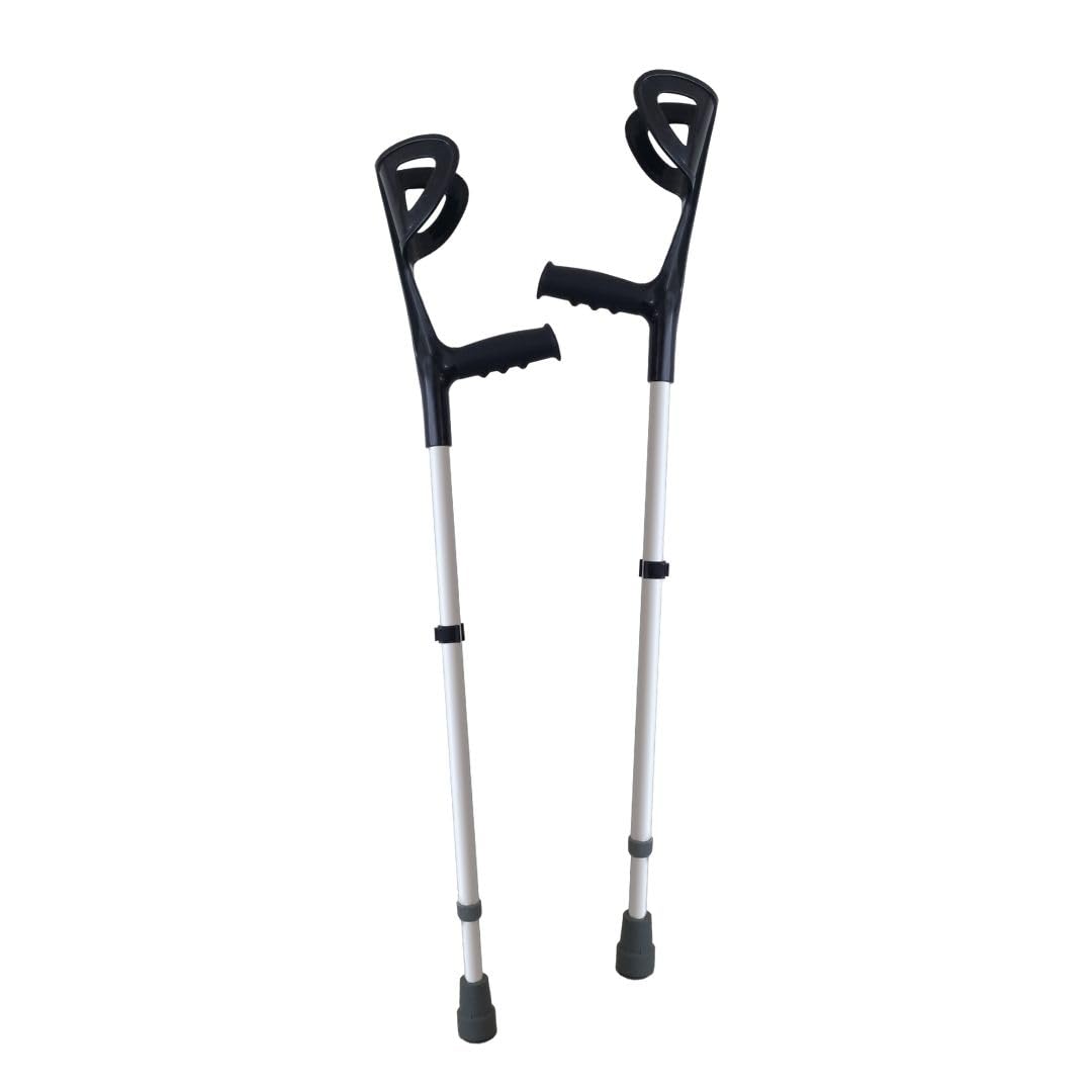 Cura Farma® Active Coppia Stampelle per Avambraccio Canadesi, Adatte a Recupero Post-​Operatorio Terapia Ortopedica, Altezza Facilmente Regolabile, Alluminio NERO Robusto e Leggero x2