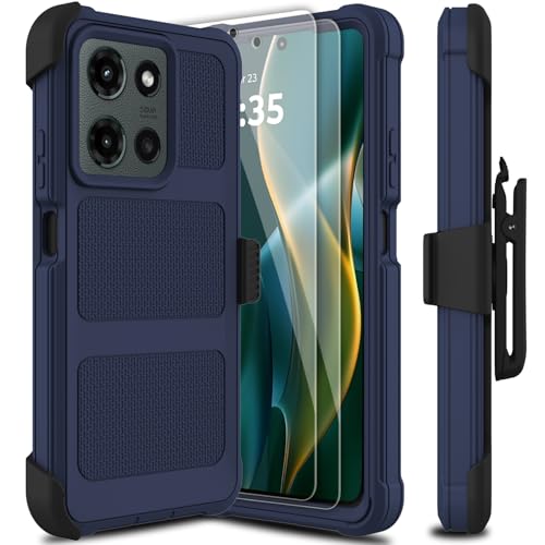 Leptech for Motorola Moto G 5G 2025/2026 Case, for Moto G Play 2026 Case with Tempered Glass Screen Protector, [Holster Series] Belt Clip Heavy Duty Shockproof Protective Cell Phone Case (Dark Blue) by Leptech - Used condition - US$17.48