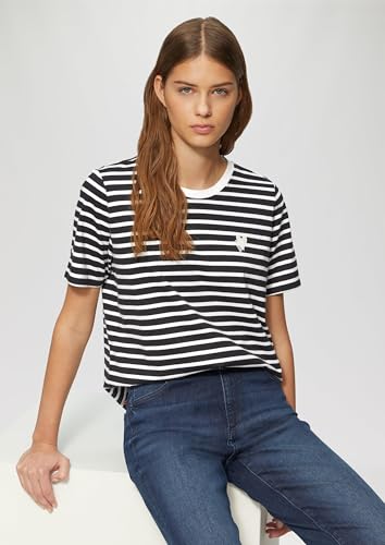 T-shirt w paski o luźnym kroju z haftem w kształcie serca, czarny, 38