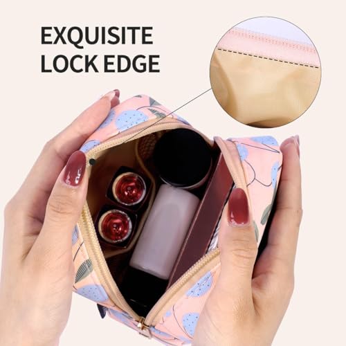 MAANGE Small Makeup Bag, Portable Cosmetic Bag, Mini Makeup Bag with Slip-in Pockets, Cute Make Up Bag, Pouches for Purse Women (Pink Plants)2