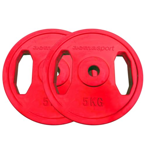 AemaSport Discos de 28mm de 1,25/2,5/5,/10/15/20/25 kg - Pesas para Barra de Entrenamiento y Musculación - Discos de Hierro Duraderos para Gimnasio en Casa o Ejercicio Funcional (2x5Kg)