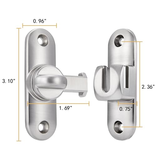 Image of INIRET Silvery Barn Door Latches,90 /180 Degree Gate Lock,Flip Gate Latches Hardware,Zinc Alloy Right Angle Door Lock Latch,Door Security Sliding Door Latch Lock for Cabinets,Bathroom