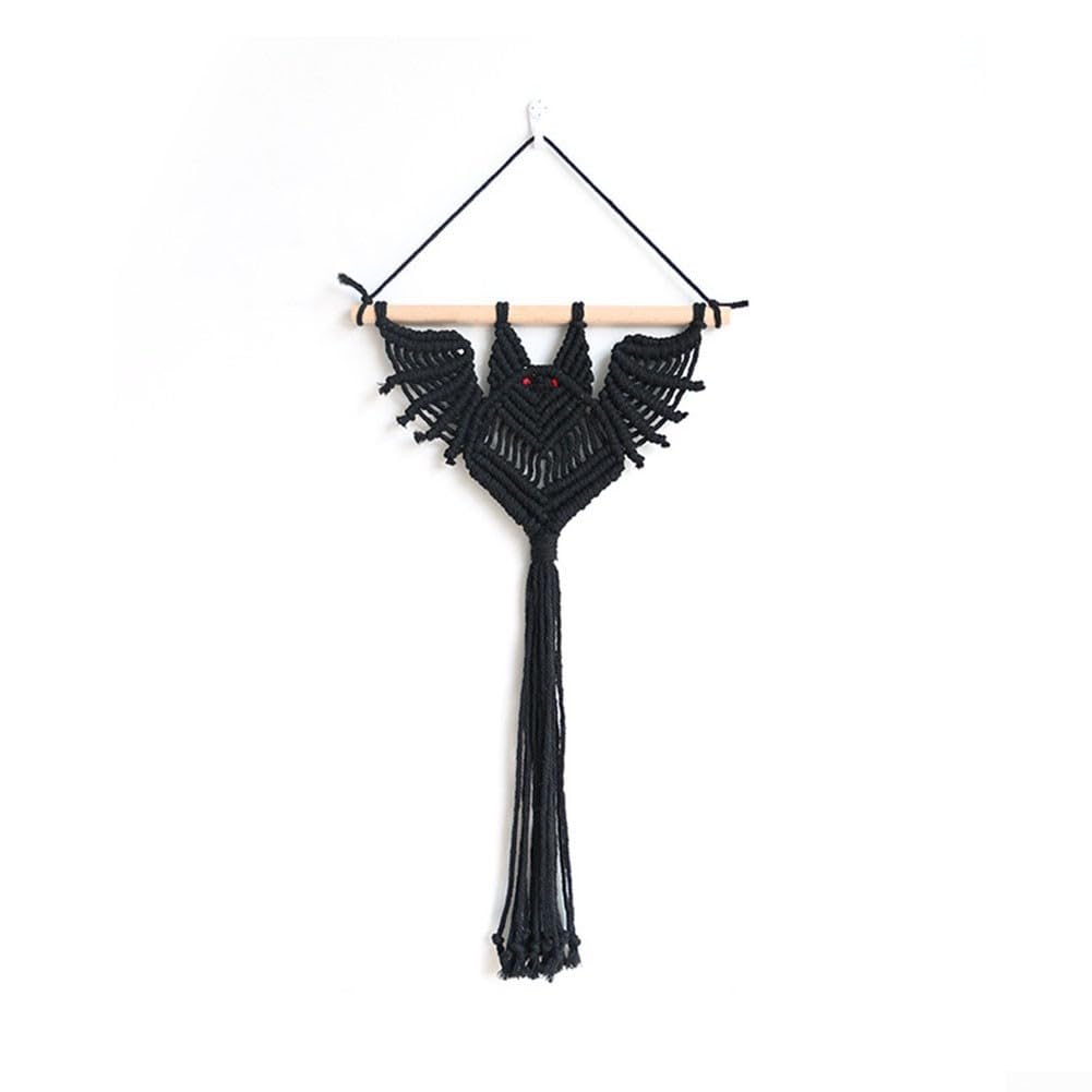 Macrame Wall Hanging Hand Woven Macrame Wall Hanging featuring Bat Pattern Stylish Home Decor(This is the figure black short)