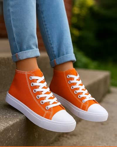 Image of Women's High-Top Canvas Sneakers - Classic Lace-Up Casual Shoes with Extra Shoelaces - Comfortable, Stylish, and Durable
