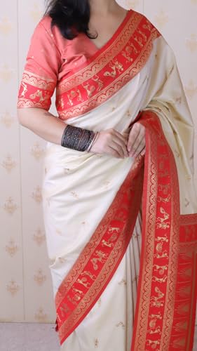 Image of SGF11 Women's Kanjivaram Pure Soft Silk Saree With Unstitched Blouse Piece