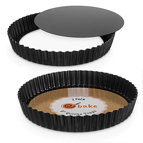 Non Stick Round Fluted Tart Tins, Pie Dish and Quiche Dish in Stainless Steel with Removable Loose Bottom for Pie, Quiche and Tart Cooking (2 Pack) 1 Gallery Image