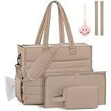 IBFUN Diaper Bag Tote for Baby, Large Baby Bag for Mom 4Pcs with Waterproof Changing Pad Pacifier Case, Hospital Mommy Bags