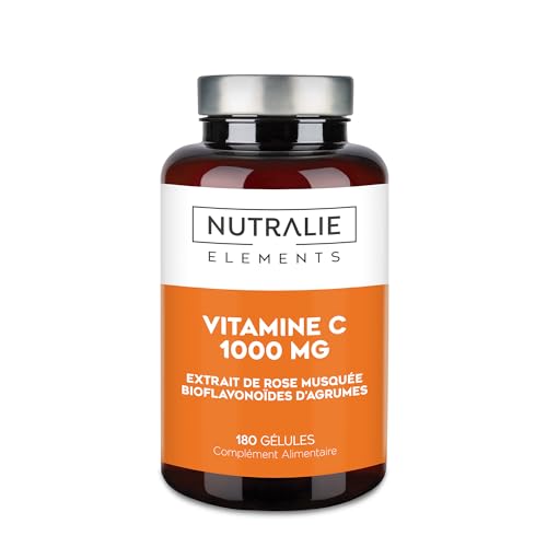 VITAMINE C 1000 mg avec Rose Canine + Acide Ascorbique - Défenses + Fatigue + Antioxydant - Bioflavonoïdes + Vitamine C - 180 Gélules Nutralie