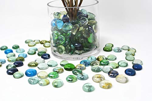 TSY TOOL 3 Lb (Approx 300 Count) 3 Bags Mixed Color Glass Gems Pebbles Stones Flat Marbles for Vase Accents and Crafting