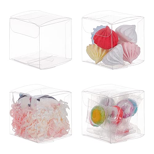 BENECREAT 60 Pack Caja Plegable Cajita Plástica Envase Transparente con película en la superficie de Regalo Contenedor de Dulce Chocolate para Boda Fiesta Cumpleaños 5x5x5cm