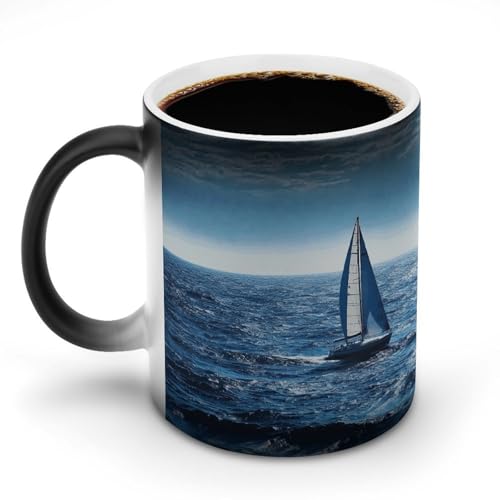 TKJMCSW Taza de café de 325 ml con diseño de velero azul que cambia de color, tazas de café que cambian de calor con asa, taza mágica sensible al calor para mujeres y hombres, divertida taza de TKJMCSW Taza de café de 325 ml con diseño de velero azul que cambia de color, tazas de café que cambian de calor con asa, taza mágica sensible al calor para mujeres y hombres, divertida taza de