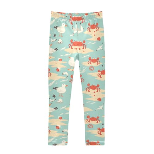 Wusikd Crabs Seagulls Girls' Leggings Toddler Doodles Beach Kids Yoga Pants Dance Active Tights 4T
