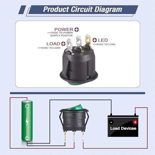 Miniatura 3 de Vexunga Interruptor Basculante Redondo 6a 250vac 10a 125vac 2posiciones 3pines Interruptores Conmutador Palanca On Off Luz Verde Para Coche Moto Electrodomésticos 10 Piezas
