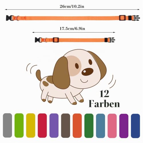 Yorgewd 12 Pack Welpenhalsbänder, Verstellbare Hundesicherheits ID-Halsbänder für Welpen, kleine Hunde und Katzen((Multicolor, 17-26CM))