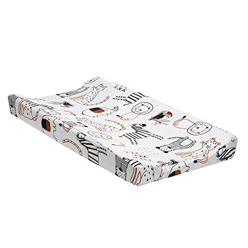 Image of Lambs & Ivy Patchwork Jungle Animals Soft White Baby Changing Pad Cover 718050