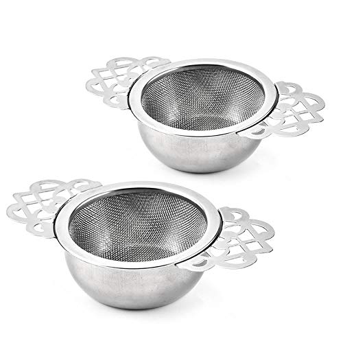 Amytalk 2 Pack Tea Strainer with Bowl, Stainless Steel Tea Strainers for Loose