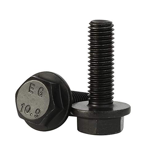 M6 x 12mm Flanged Hex Head Bolts Flange Hexagon Screws, Full Thread, Alloy Steel, Black Oxide Finish, Quantity 25
